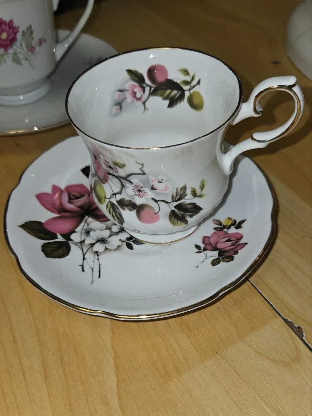 Vintage Fine Bone China Floral Teacup and Saucer Set